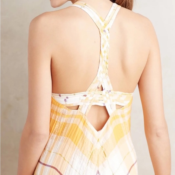 Anthro Holding Horses Cream & Mango Gold Plaid Maxi Dress - Picture 2 of 14